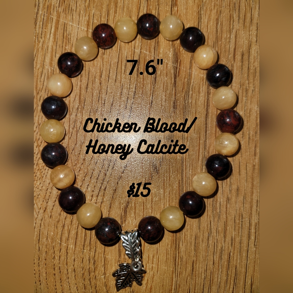 Calcite/Jasper w/ Maple Leaf Charm Bracelet